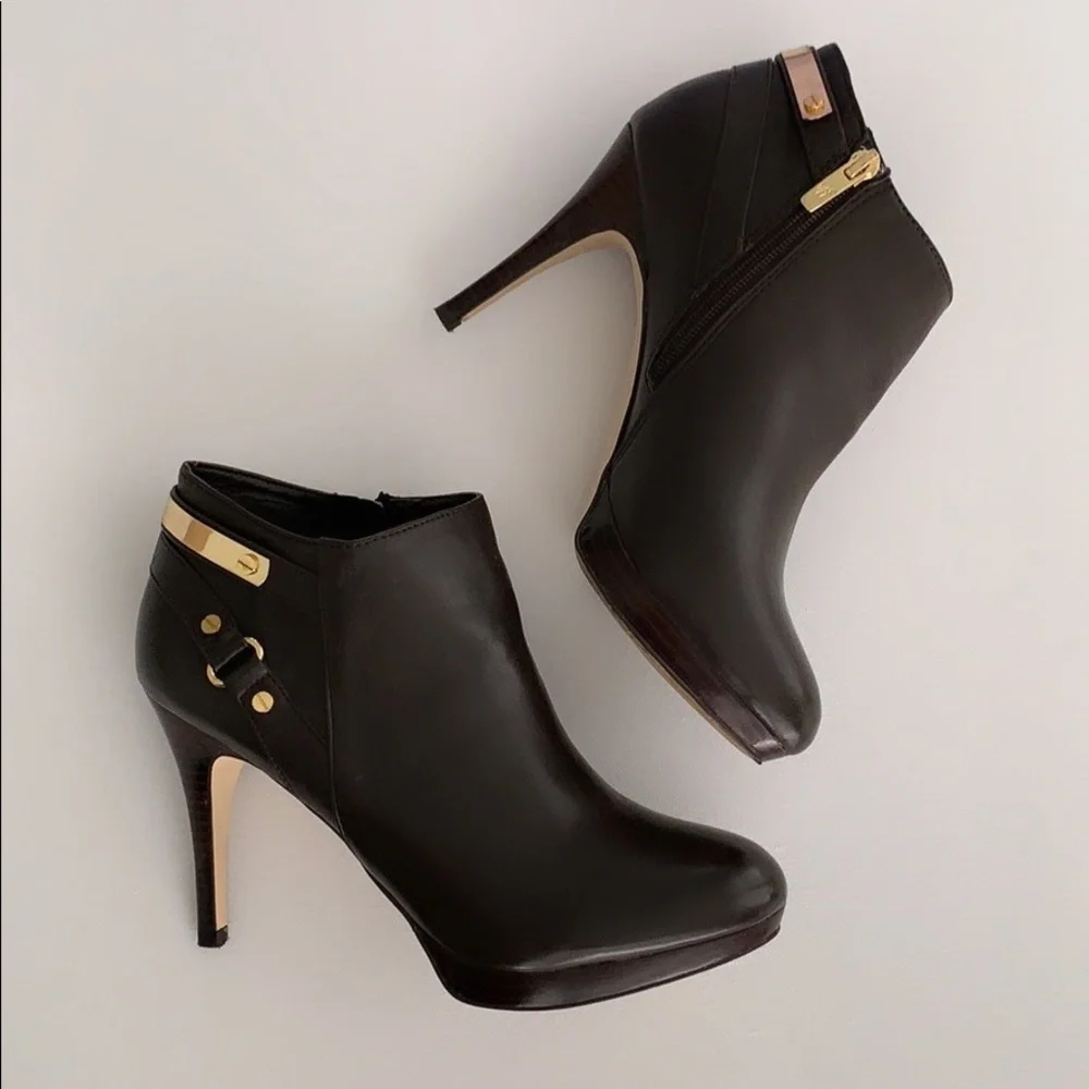 Marc Fisher Brown Leather Heeled Booties - Picture 1 of 7